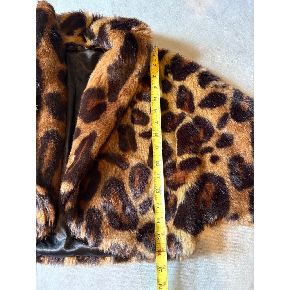 Leopard Print Faux Fur Cropped Jacket Women's Small Mob Wife Glam Lined - Picture 8 of 10